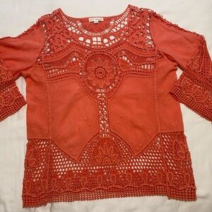 NEW Coco + Jameson Coral Lace/Crochet Top size M Boho Hippy